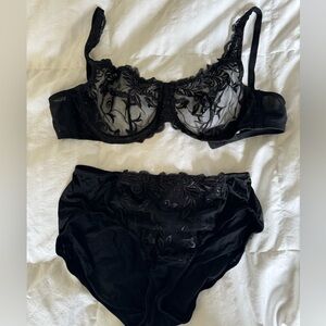 Soma Black Lace underwire BRA 36C and matching hi cut panties M